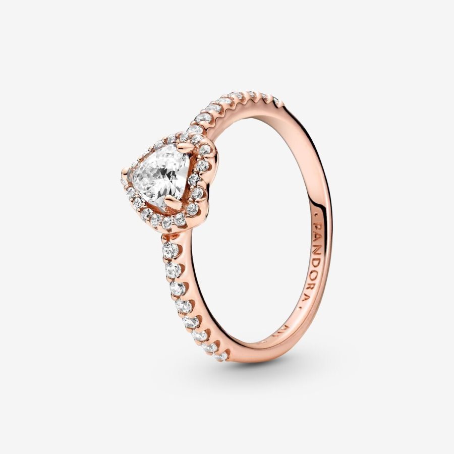Pandora Sparkling Elevated Heart Ring Pembe Altın | 230-AHUKIY